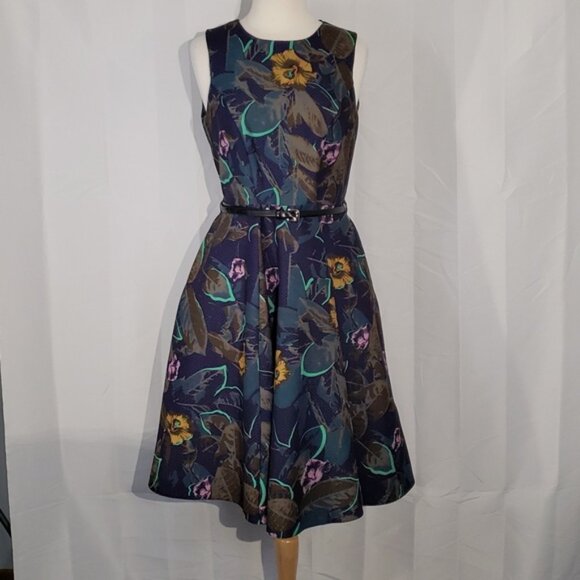 Closet London 50's silhouette sleeveless tropical print midi dress size 10 - Picture 1 of 11